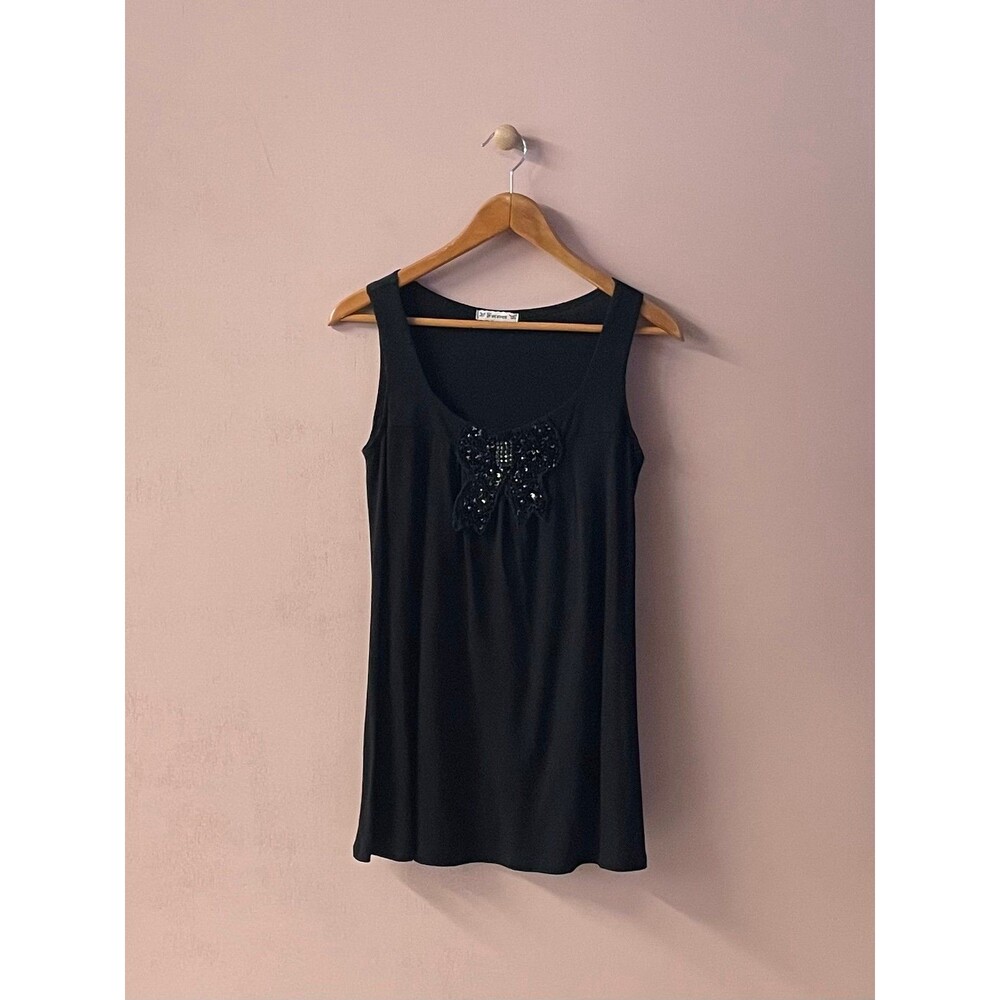Forever 21 Y2K Black Sequin Butterfly Tank Size S
